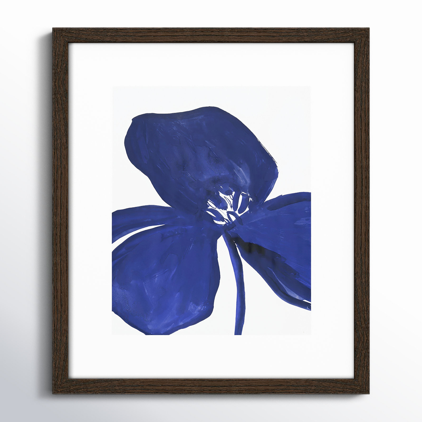 Clarisse "Indigo Petal II" Painting, 15" H x 13" W x 0.75" D, Brown Framed Paper