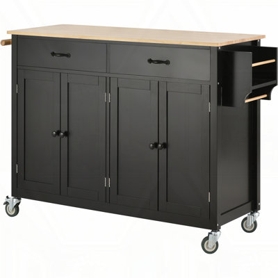 Chariot pour îlot de cuisine avec plateau en bois massif et roulettes verrouillables