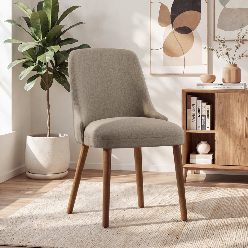 High Back Dining Chair with Ergonomic Curved Back, Padded Seat & Solid Wood Legs, Taupe