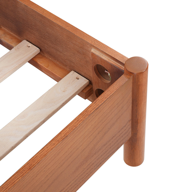 Lit plateforme moderne scandinave avec tête de lit courbée, aucun sommier nécessaire, Marron clair, Très grand lit