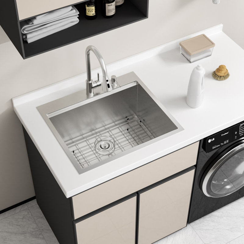 L 25 po x l 22 po x H 12 po, station de travail de buanderie encastrée, grand évier de cuisine à cuve simple en acier inoxydable avec capacité.