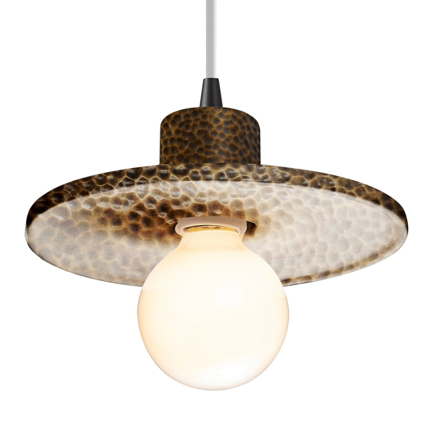 Leni Ceramic Dimmable Pendant, Hammered Brass, Matte Black