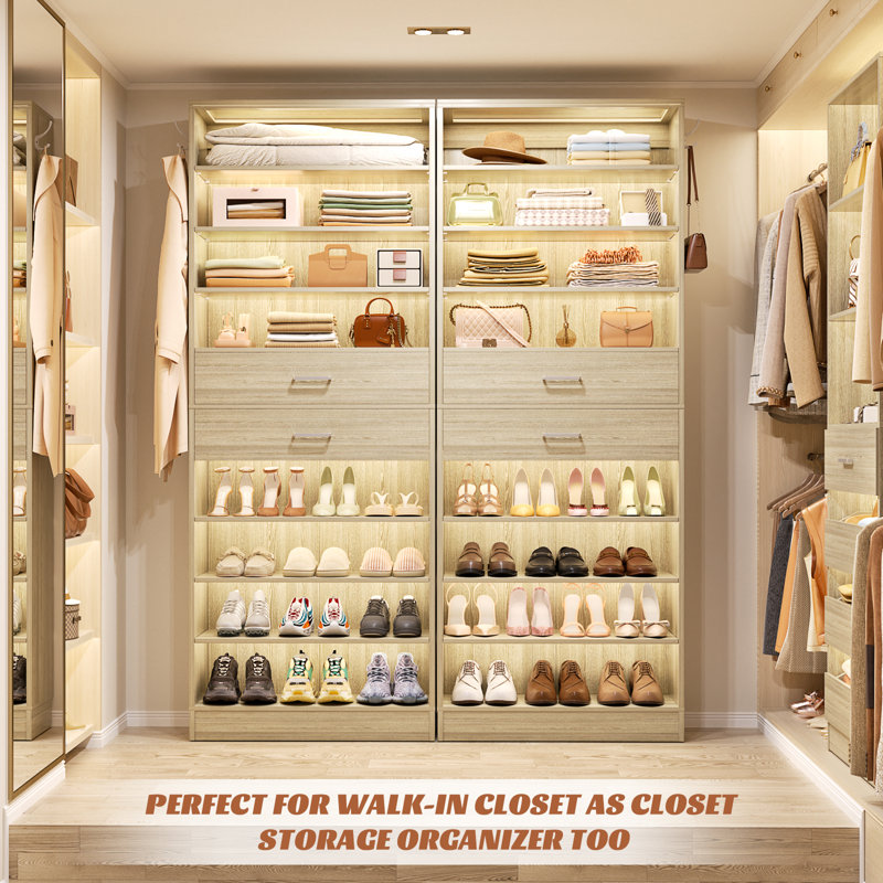 52" W Closet System With 4 Drawers, White Oak