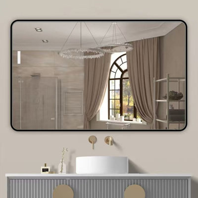 Miroir de salle de bain noir 30 po x 48 po, grand miroir mural rectangulaire pour meuble-lavabo, cadre en aluminium moderne, verre HD incassable, suspension horizontale ou verticale, miroir de meuble-lavabo pour salle de bain