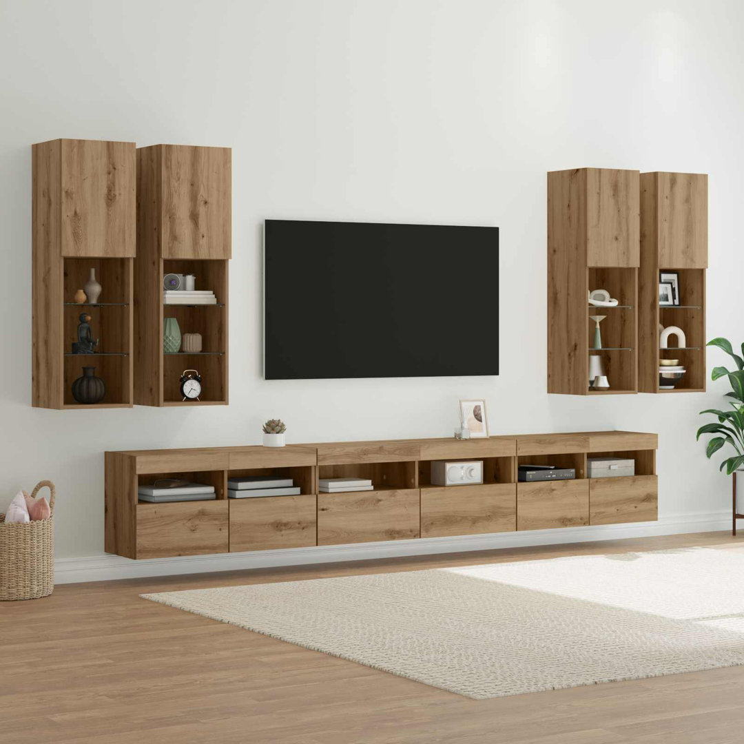 TV Wall Cabinet Set Wall-Mounted 7 Pcs Old Wood Engineered Wood