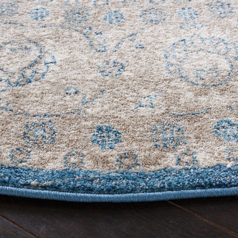 Tapis bleu / beige Leeza, Rectangle 5 pi 1 po x 7 pi 7 po