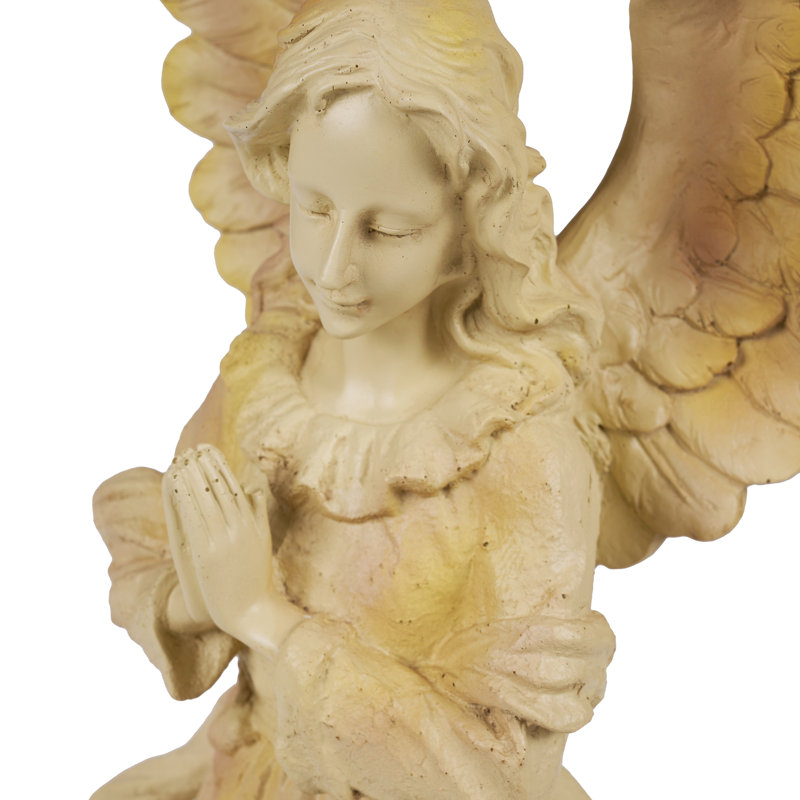 27" Beige Resin Standing Angel with Wings Up Statue