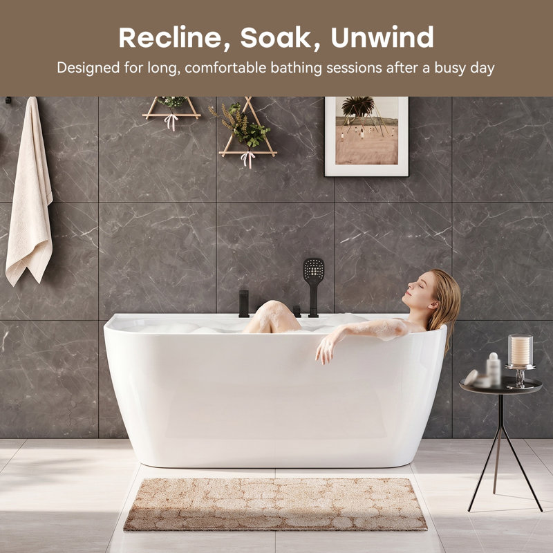 59'' Freestanding Soaking Acrylic Bathtub With Faucet And Hand Shower , All-in-One Design for Effortless Installation