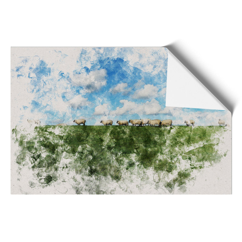 Flock of Sheep Watercolour - Frameless Print, 59cm H x 84cm W x 0.1cm D