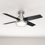 Dempsey Low Profile 44" 4 - Blade Indoor Flush Mount Small Room Ceiling Fan with Lights and Remote
