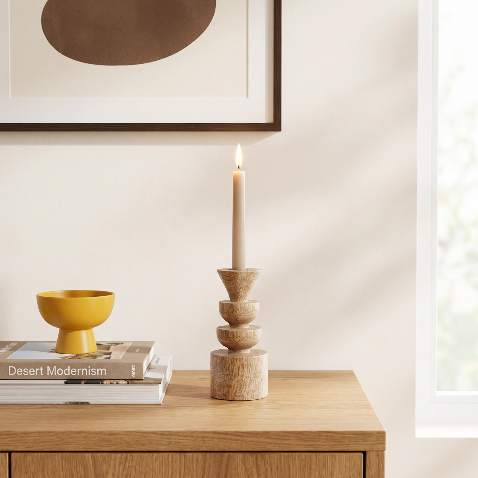 Wood Candlestick Holder, 7.75" H x 3.5" W x 3.5" D