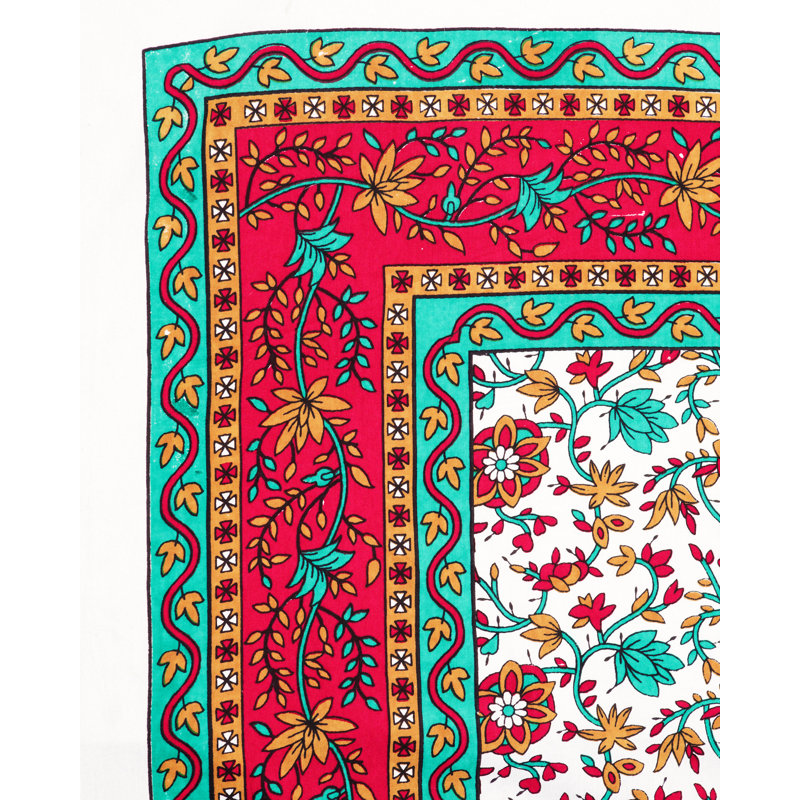 Floral 100% Cotton Tablecloth, 108" x 72", Red/Green