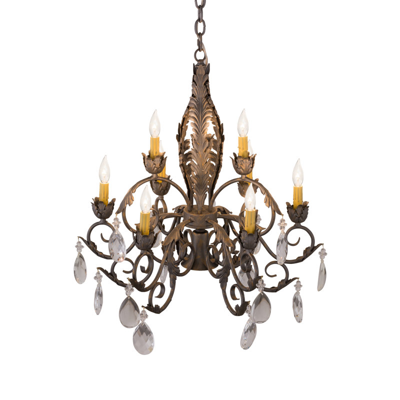 Country French Bronze 10-Light Crystal Chandelier with Cream Shades