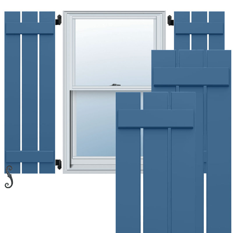 Volets en composite à deux planches espacées l 11 1/4 po x H 34 po EnduraCore, bleu séjour (par paire - quincaillerie non incluse)