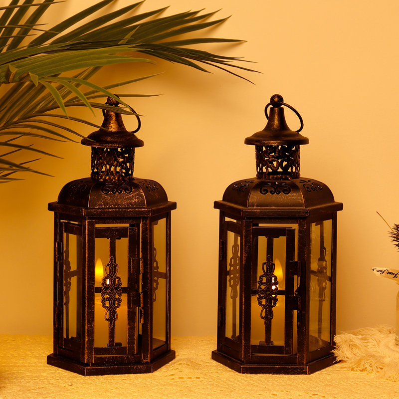 25Cm Decorative Candle Lanterns, Black Brush