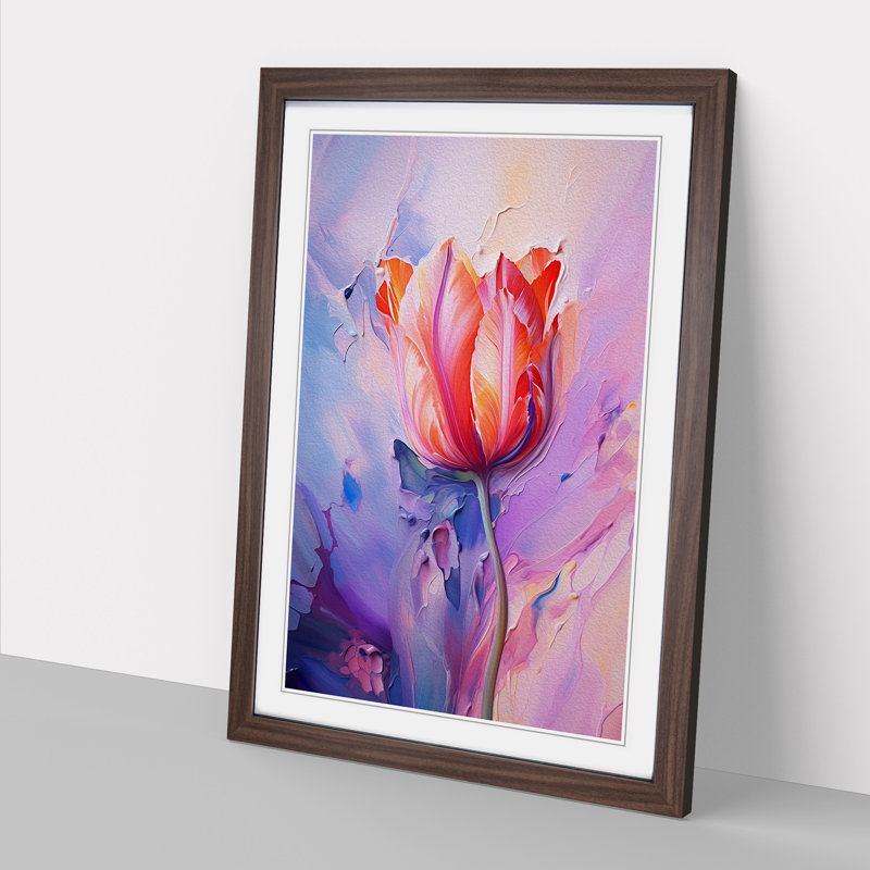 Tulip Flower Abstract - Single Picture Frame Print on Wood, Walnut Framed, 46cm H x 34cm W