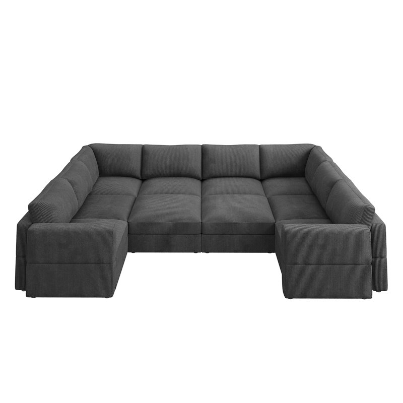 Abramson Gray U-shaped Corduroy Sectional Sofa With Adjustable Armrest And Storage, Gray Corduroy