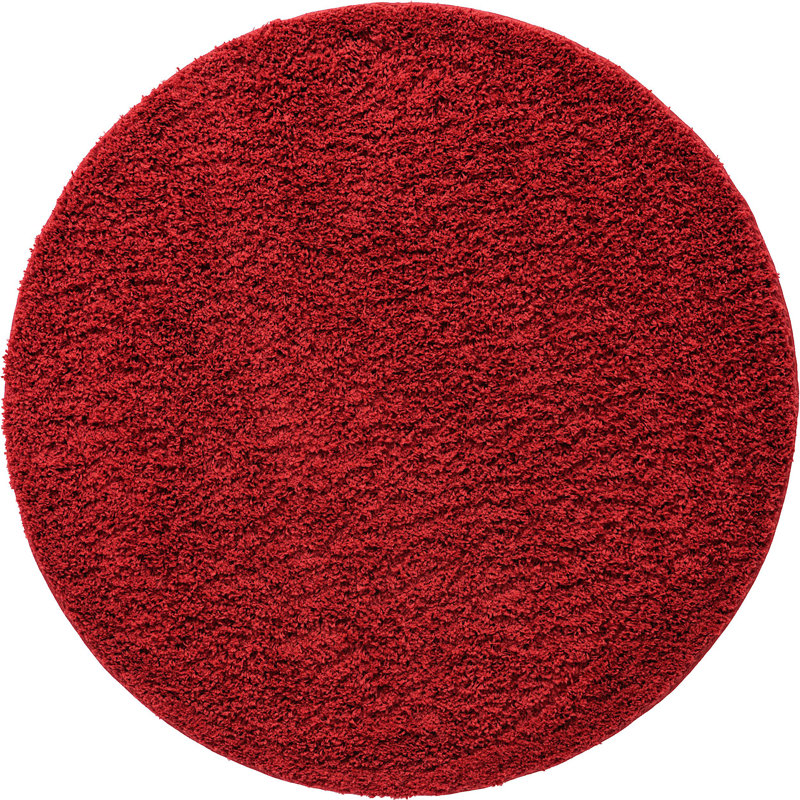 Tapis à poils longs Ashmita de couleur rouge ambre, Rond 5 pi