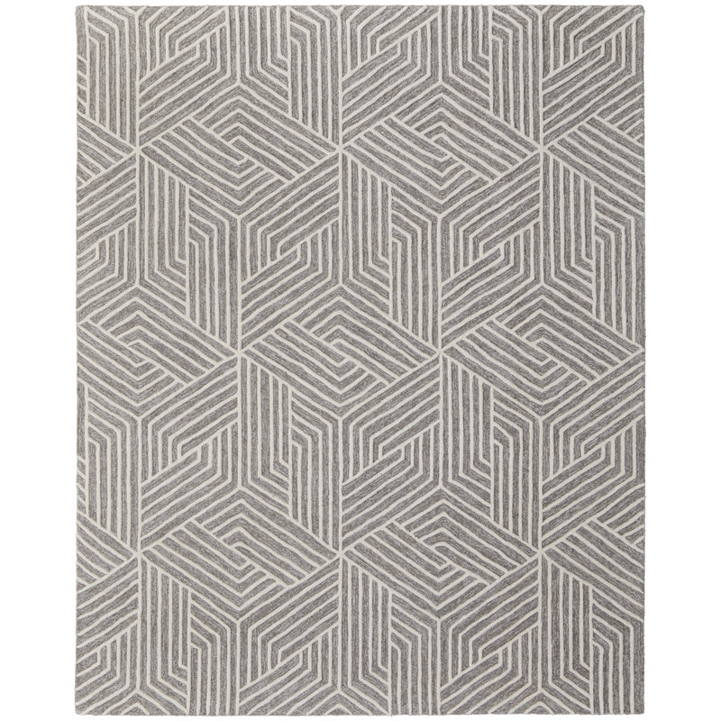 Lytton Modern Geometric, Gray/Ivory Area Rug, Rectangle 9'6" x 13'6"