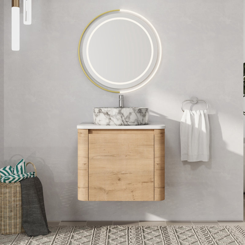 Meuble-lavabo mural simple avec lavabo en céramique, 24", Blanc / Gris