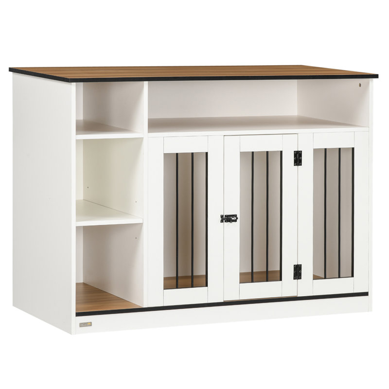 Meuble cage pour chien Pawhut avec tablette réglable, Blanc