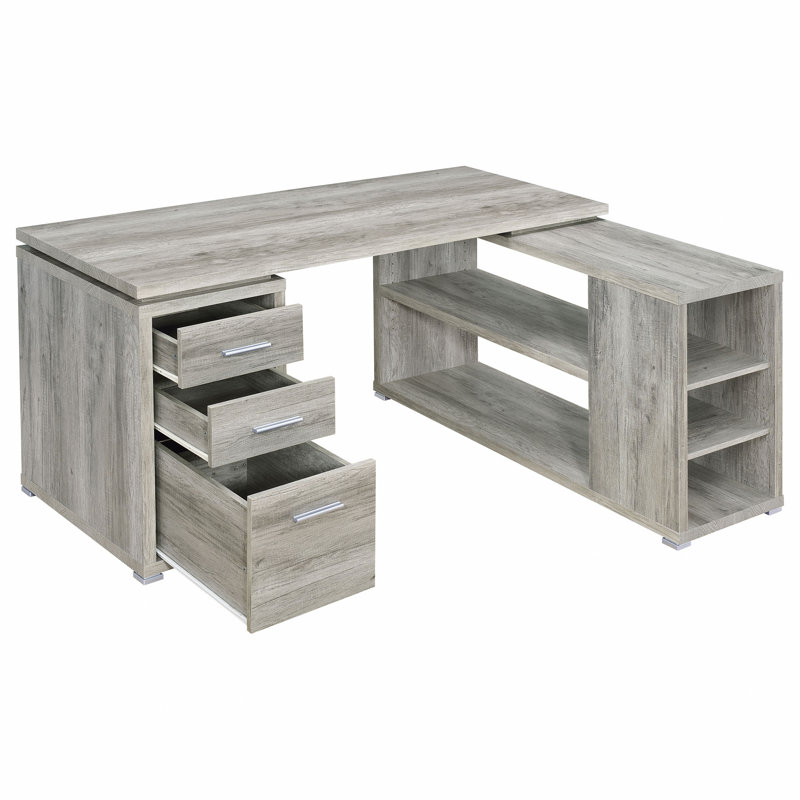 Driftwood 3-Drawer L-Shape Computer Desk, Gray