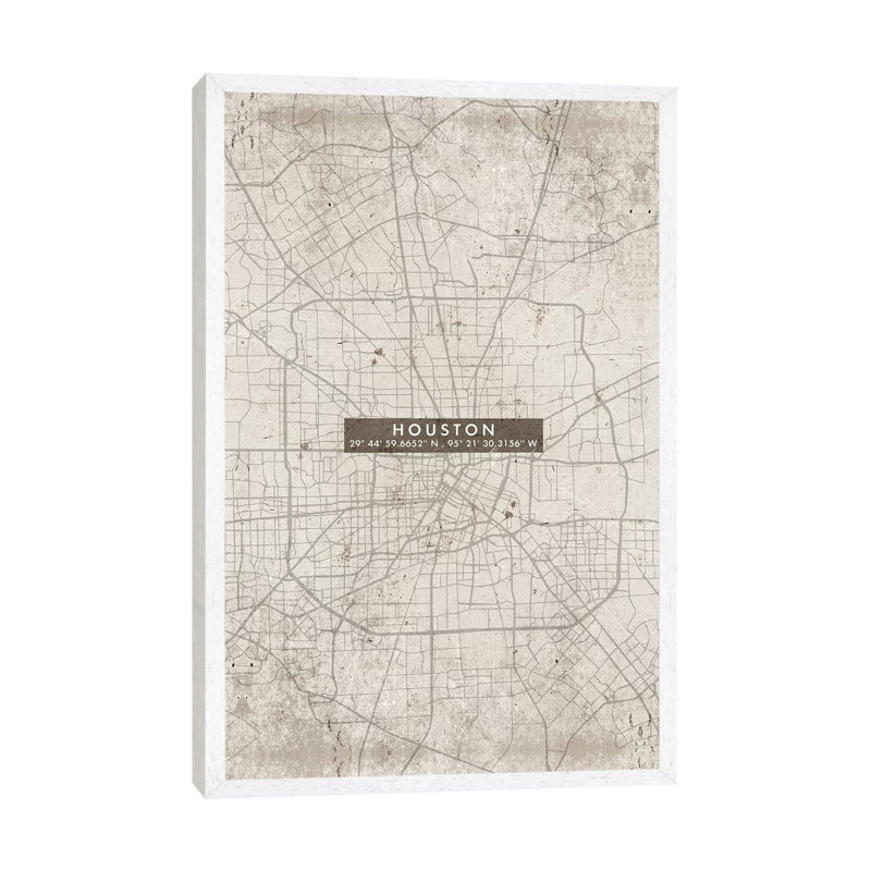 Houston City Map Abstract - Print on Canvas, 152.4cm H x 101.6cm W x 3.81cm D, White Framed