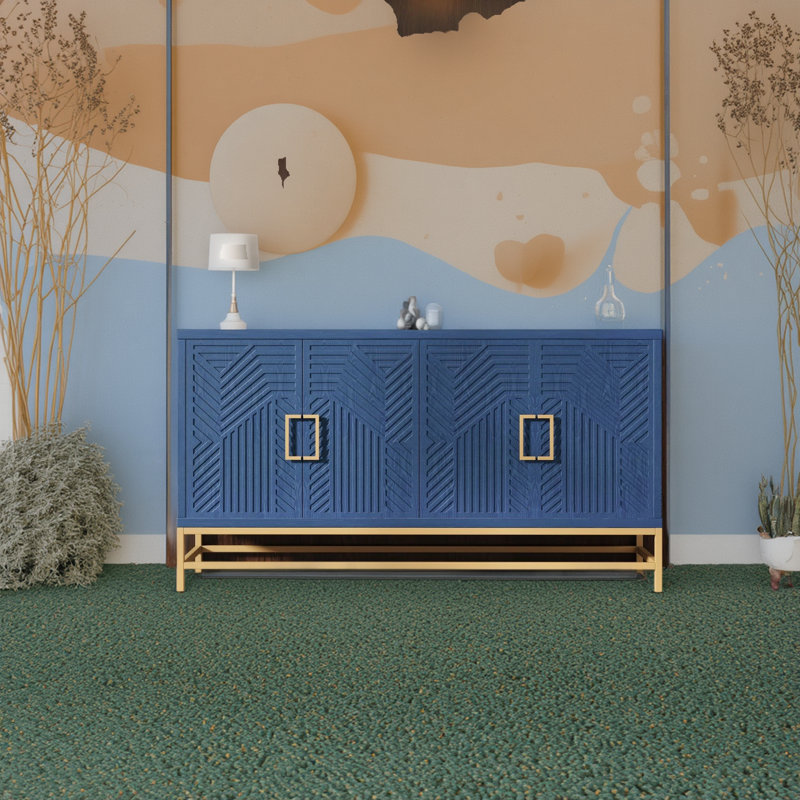 Trexm Navy Blue Sideboard (buffet) With Storage Space And Adjustable Shelves, With Rectangular Metal Handles And Metal Legs, Suitable For Kitchens, Living Rooms And Dining Rooms