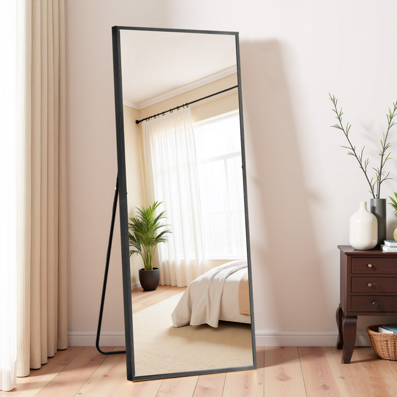 Full Length Mirror, Floor Mirror Standing Hanging Or Leaning Against Wall, Suitable For Bedroom, 64" x 21", Black