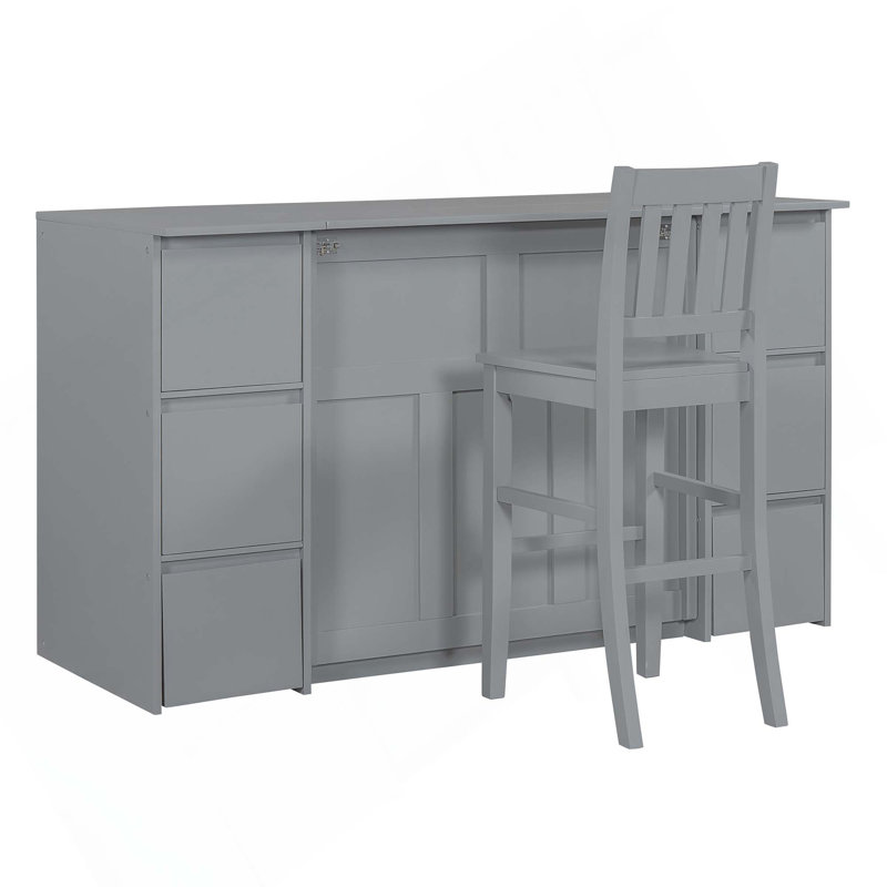 Lit escamotable avec tiroirs, armoires et ports USB, Gris, Simple