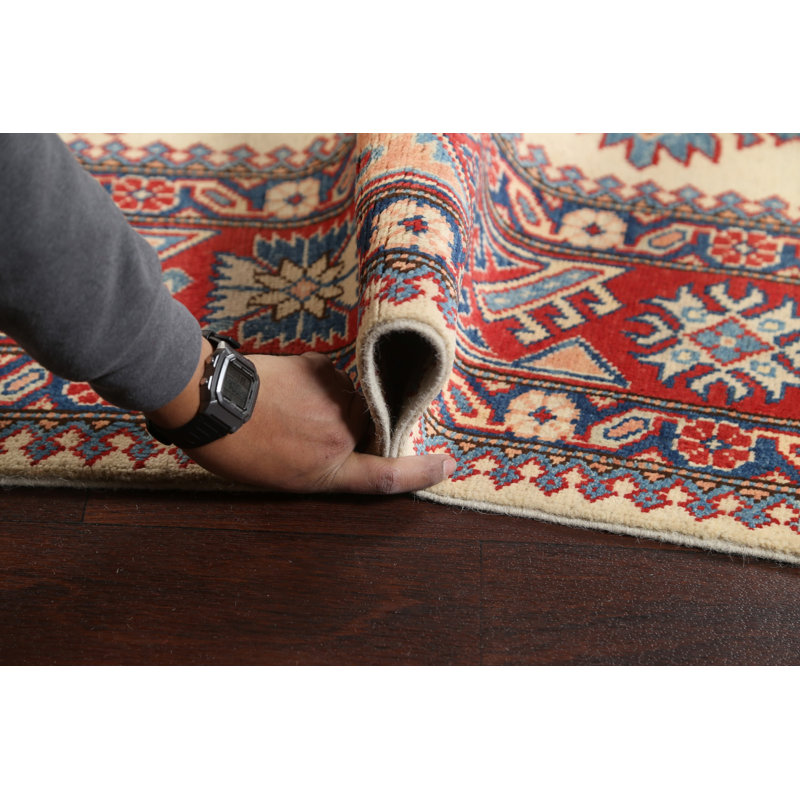 Tapis ivoire en laine noué à la main de conception unique 6 pi 5 po x 9 pi 8 po New Age