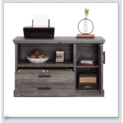 Stylish Brown Finish File Credenza with Adjustable Shelves and Spacious Storage for Home Office Organization