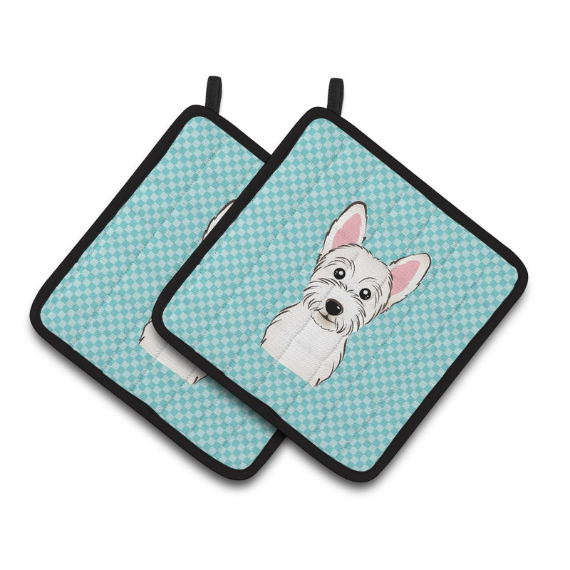 Cuisinier poignée westie caroline trésors Checkerboard, Bleu