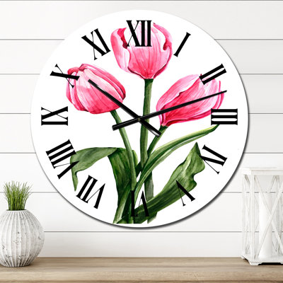 Trois tulipes rouges au printemps - Horloge murale traditionnelle