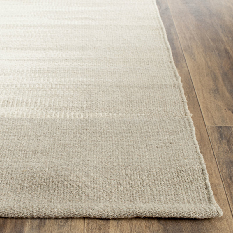 Beige and Light Green Wool Kilim 8' x 10' Area Rug