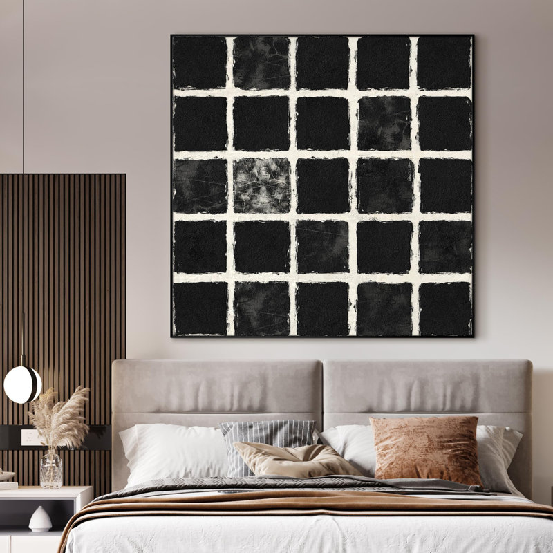 Très grand damier noir et blanc à motif quadrillé de style grunge très grand, impression encadrée (assemblage requis)