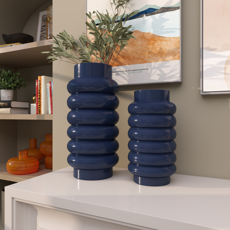 Ensemble de 2 vases de table en grès Alix, Bleu foncé