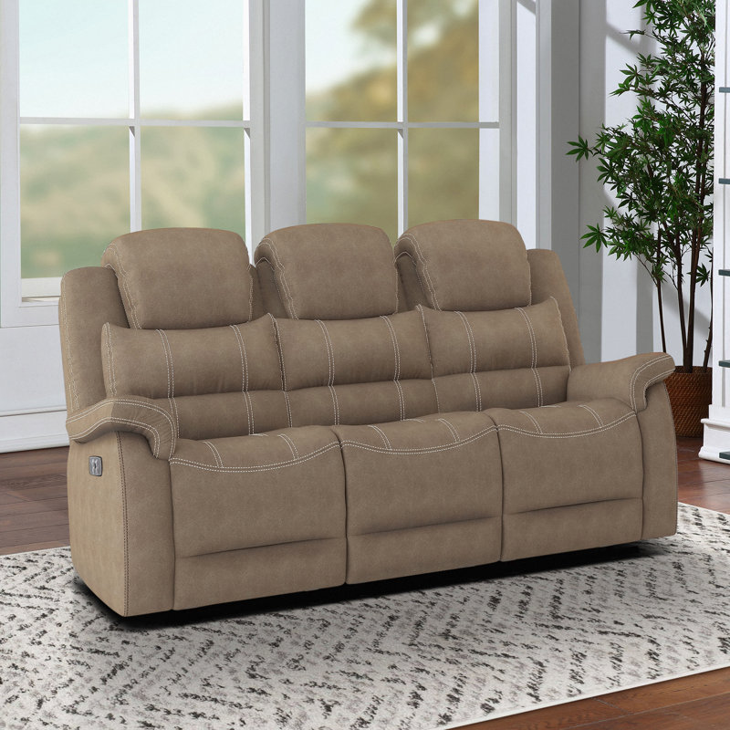 Upholstered 83.5'' Reclining Sofa, Brown Microfiber/Microsuede