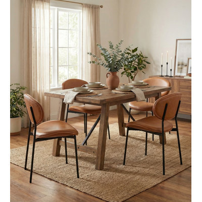 Ensemble de 4 chaises de salle à manger de style Mid-Century moderne - Bois cintré noyer de qualité supérieure avec revêtement en cuir PU
