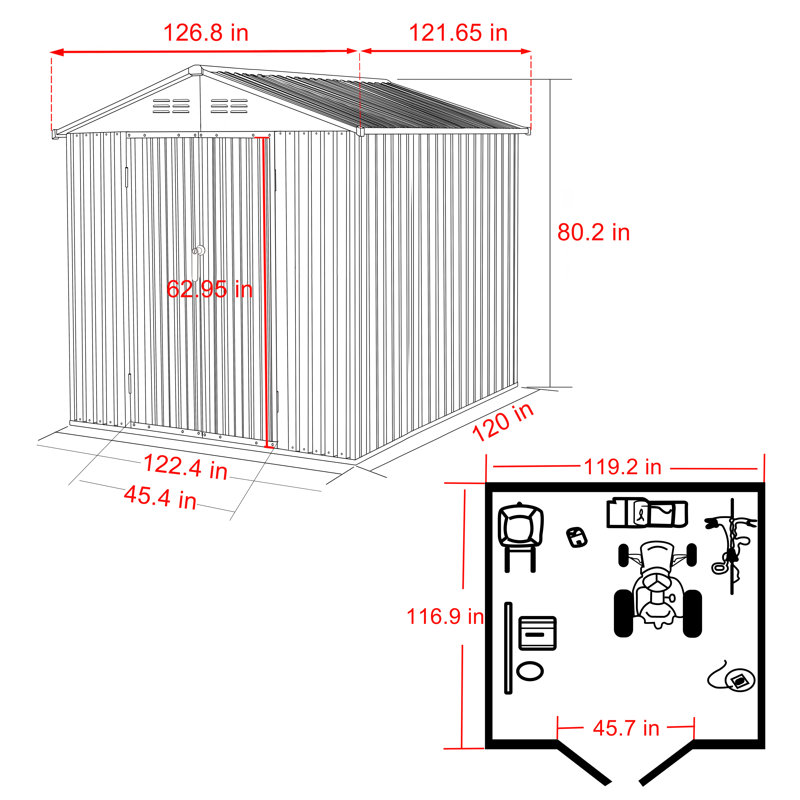 Remise de rangement extérieure, remise en acier avec porte et serrure, remise en métal pour l'extérieur
