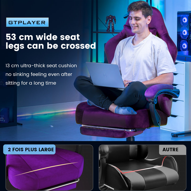 GTPLAYER GAMING CHAIR Adjustable Headrest and Adjustable Padded Armrests PC & Racing Game Chair, Deep Purple