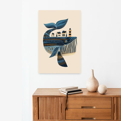 Baleine fantaisiste, village serein, baleine fantaisiste, océan côtier, art mural
