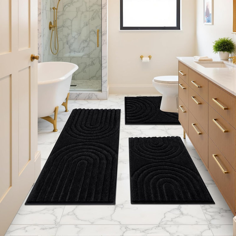 Tapis de salle de bain absorbant et antidérapant lavable (ensemble de 3), Black