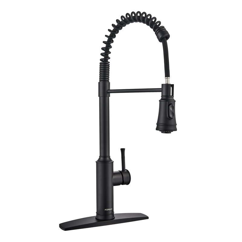 Robinet de cuisine rétractable à poignée simple avec accessoires, Noir