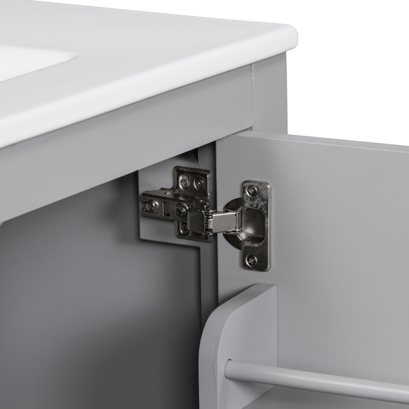 Meuble-lavabo gris 60 po avec lavabos doubles en céramique et tablette spacieuse - meuble de rangement élégant, Grey
