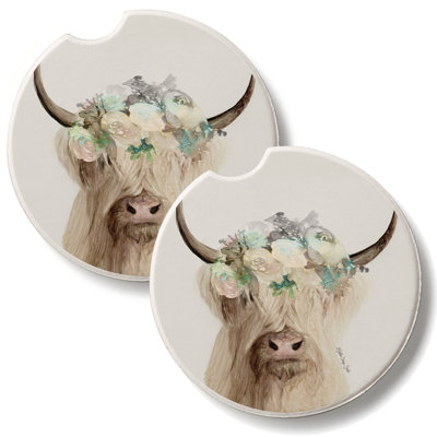 Highland Cow - paquet de 2 sous-verres de voiture en pierre absorbante