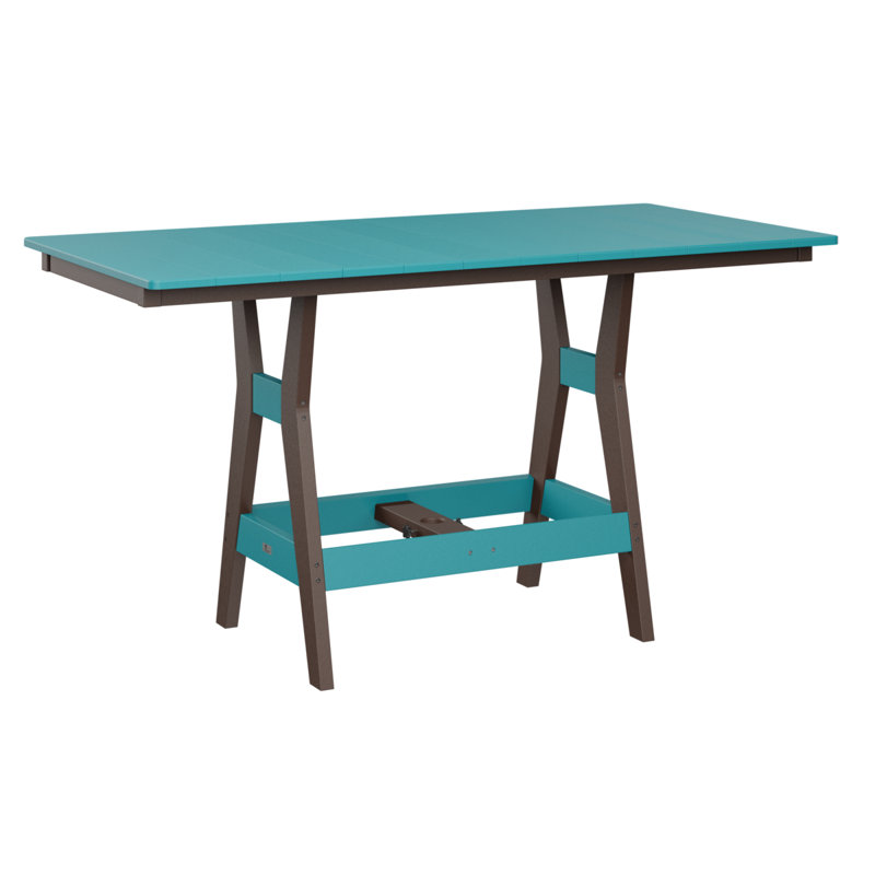 Harbor Outdoor Bar Table, Chocolate Brown, 38.87" H x 66" W x 33" D, Aruba Blue