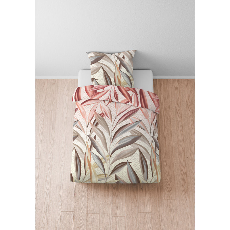 biberna Feinbiber Bettwäsche 0005189 PALMBLÄTTER Cotton Floral Duvet Cover with Pillow Shams and Pillowcases