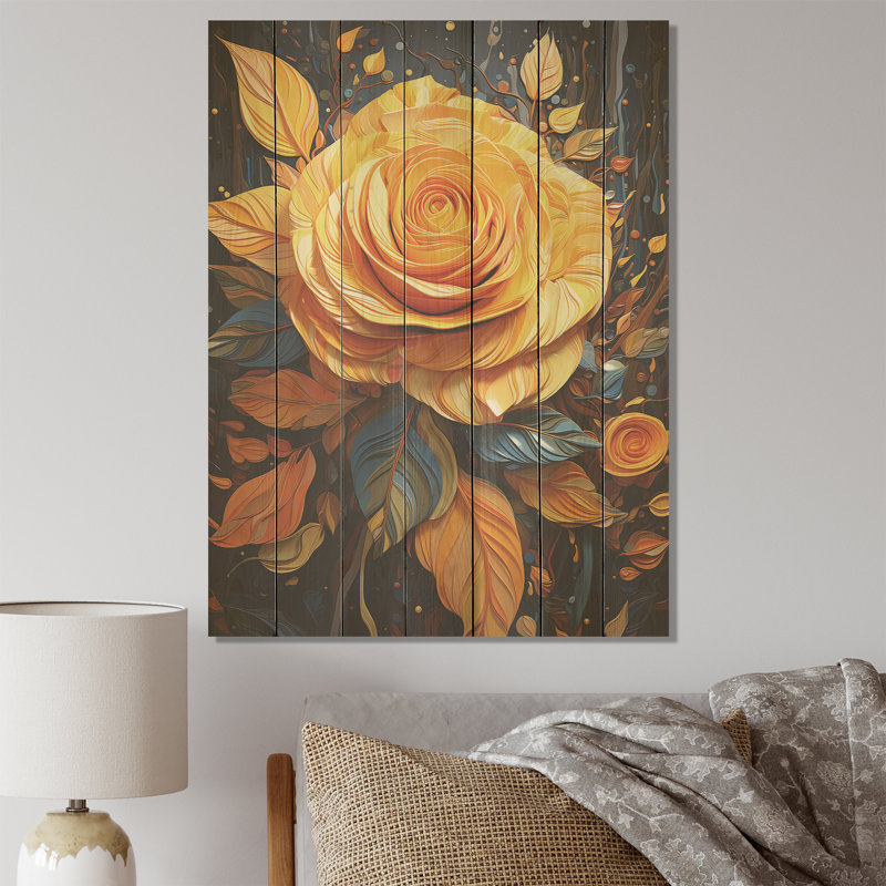 «Yellow Rose Elegance» - roses sur bois, H 40 po x l 30 po