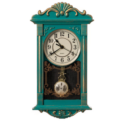 Clockswise Vintage Grandfather-style Wall Clock With Wood-effect Plastic Pendulum, Battery-operated - For Home Decor, Living Room, Home Office, Kitchen Or Dining Room – With Distressed Finish
